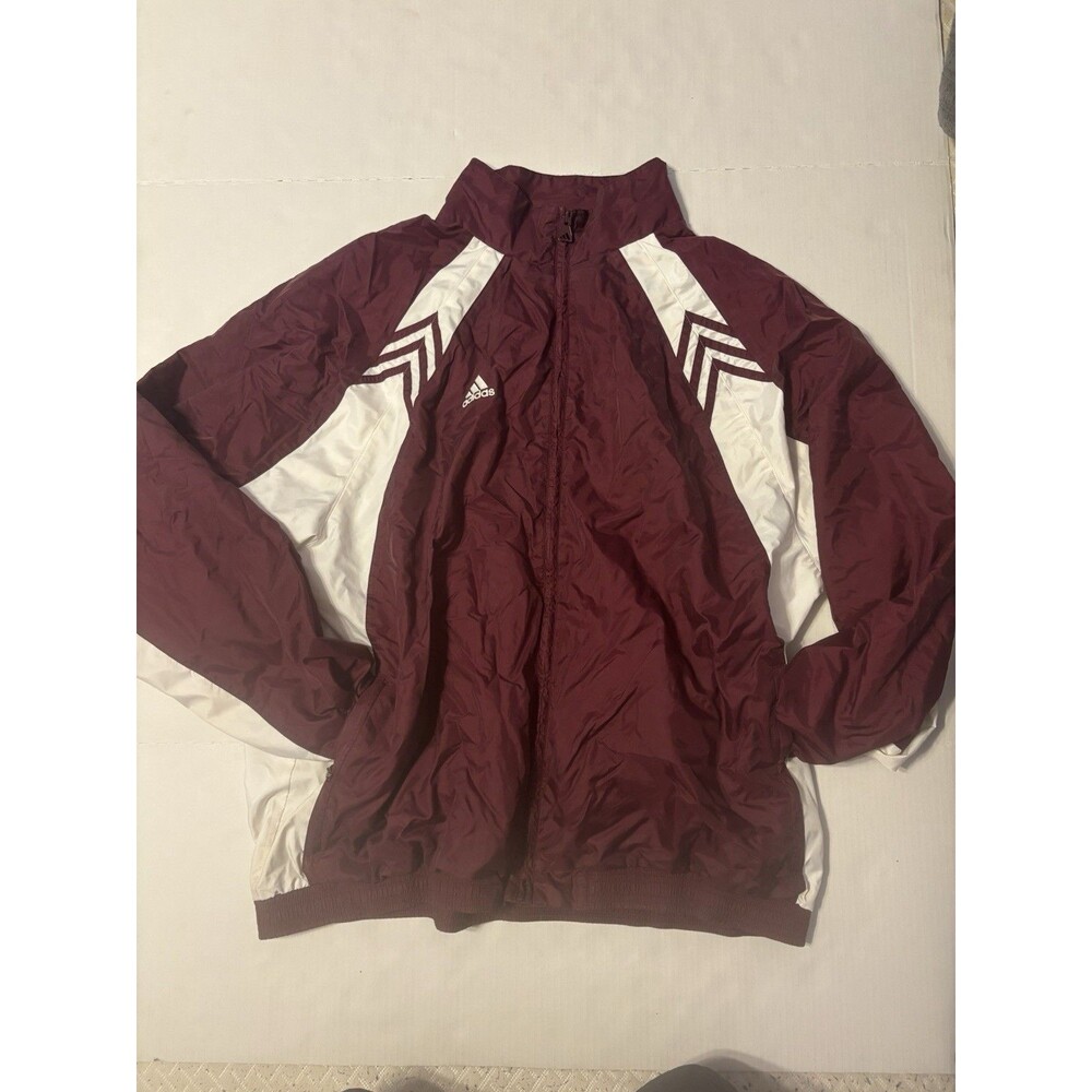 Vintage adidas Men's Burgundy/White Colorblock Full Zip Windbreaker Jacket L